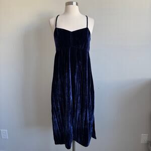 Madewell Crushed Velvet Midi Slip Dress Blue XS Sweetheart